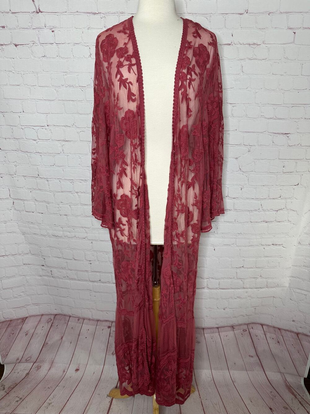 Torrid Dusty Rose Pink Lace Maxi Kimono Cardigan Women's Plus 2X Cottage Witch